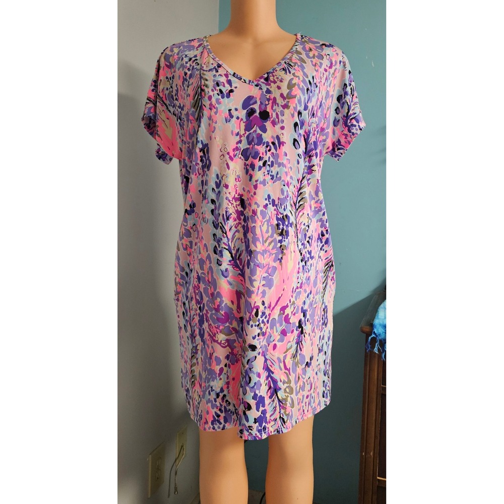 Jodifl T-Shirt Dress Womens Small Pink Purple Floral Abstract Pockets